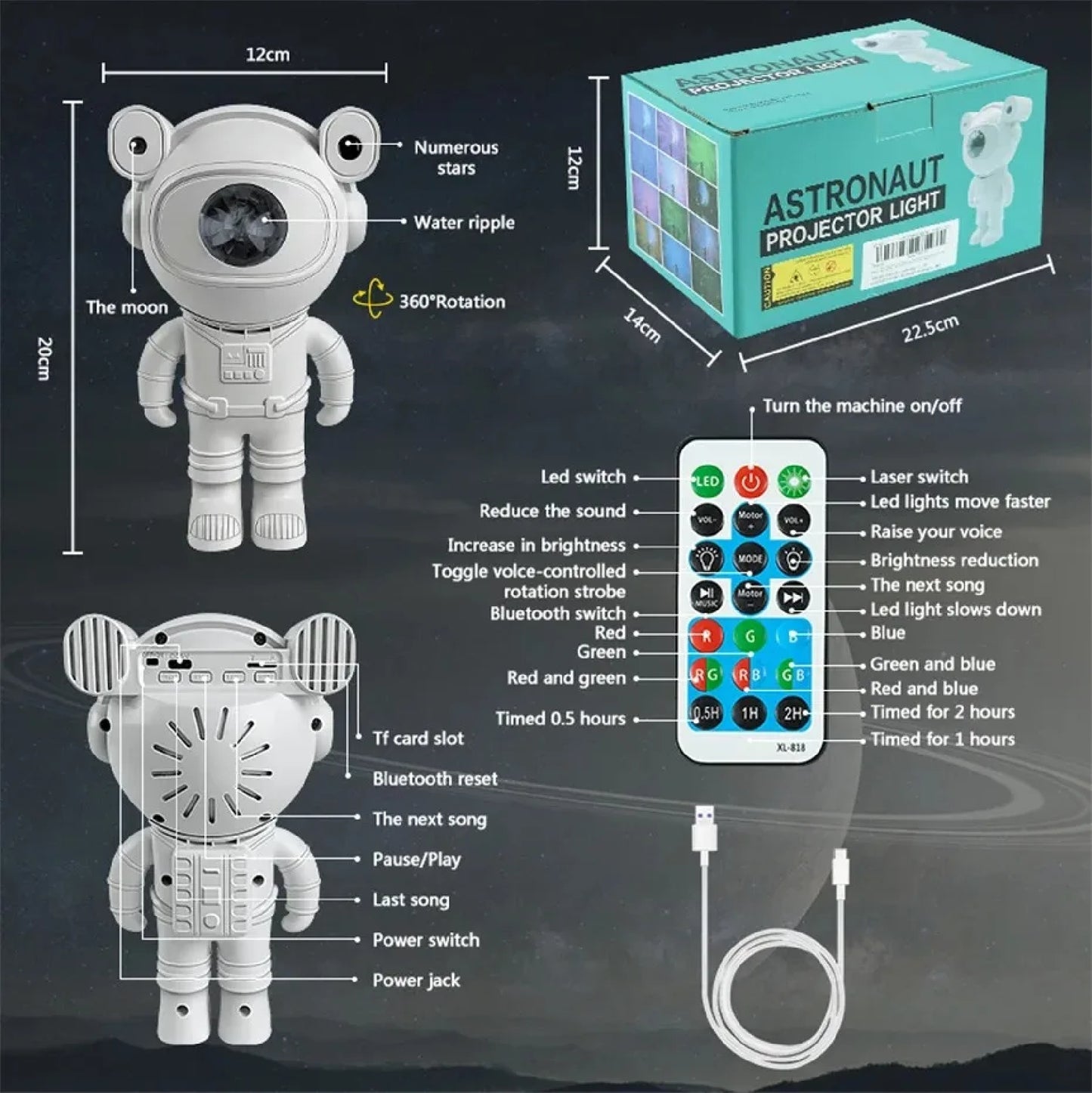 Proyector Astronauta Luna Parlante